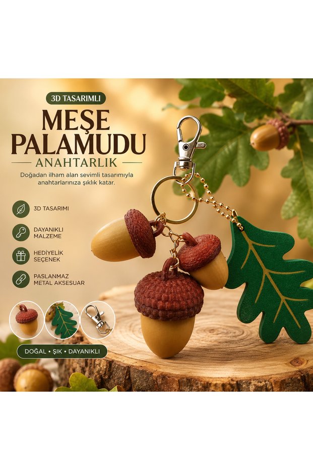 3D Acorn Themed Charm Keychain