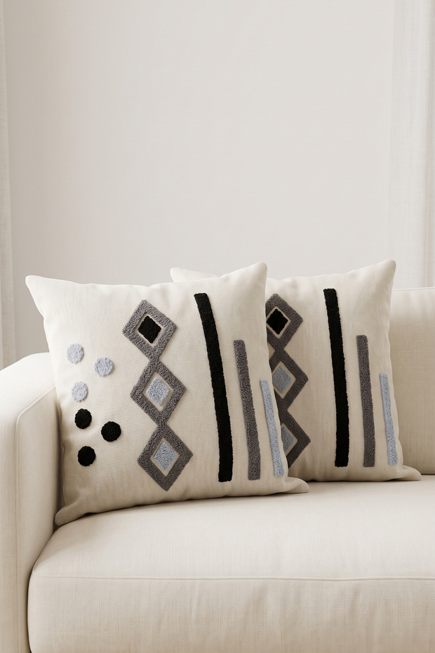 2-Piece Punch Embroidered Throw Pillow Cover Modern Bohemian Decorative Sofa Cushion Cover
