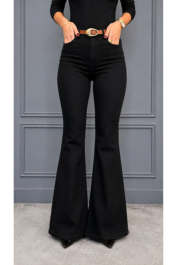Black Women's Spanish Flare Black Trousers-Solo