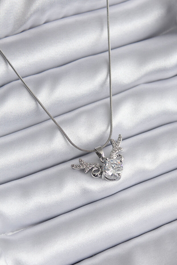 316L Steel Silver Color Zircon Stone Horn Model Women's Necklace