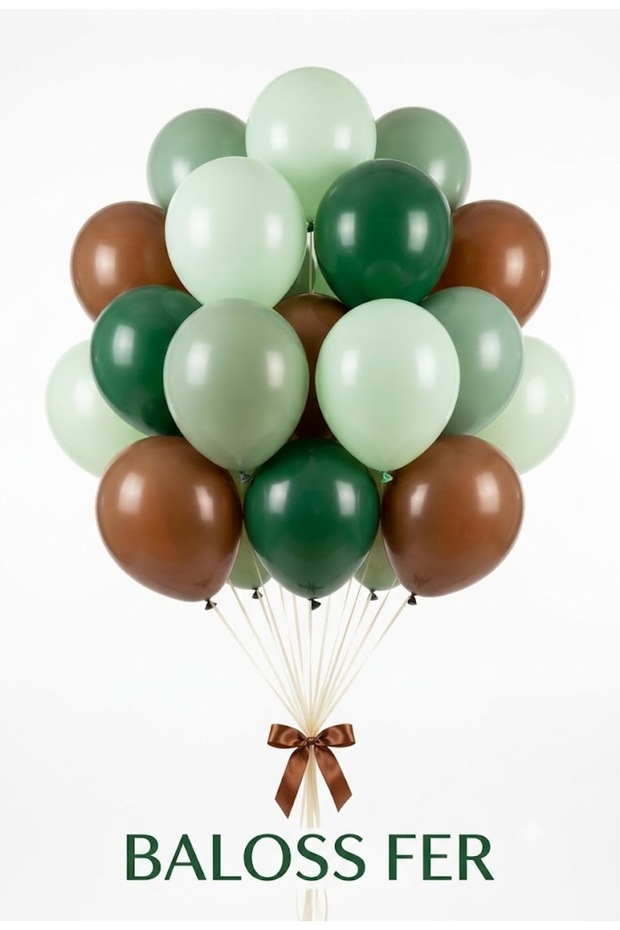 Little Explorer Jungle Camping Themed 20-Piece Dark Green Macaron Green Eucalyptus Brown Pulseless Balloon Set 1 Year Old Birthday Decoration
