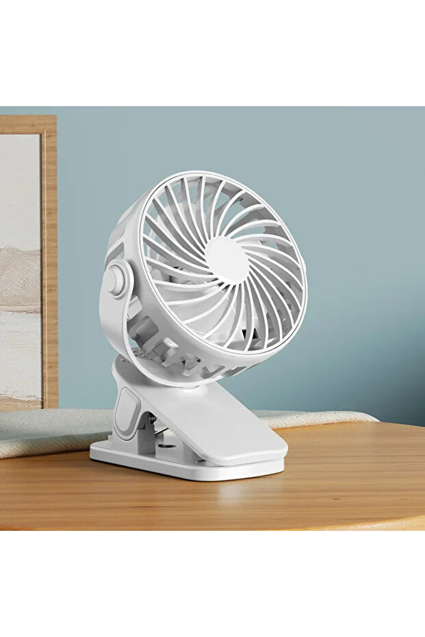 White Portable Mini Cooler Fan USB Rechargeable 720°Rotatable Clip Fan Built In Night Lamp Personal