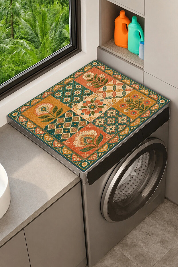 Clothes Dryer Top Organizer Mat Liquid-Proof Cover Bohemian Tile Gardenv