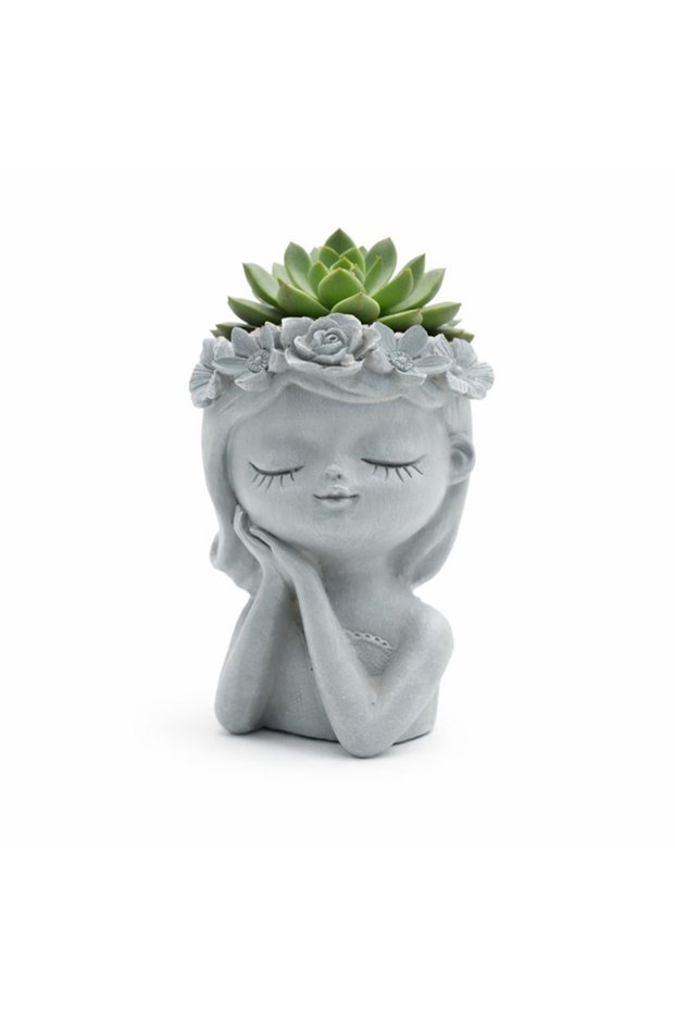 Marketplace Beram Bonsai Craft Vase Dreaming Doll Grey Polyresin Decorative Flower Pot Elegant Succulent Planter Indoor Outdoor Home Office Desk Decor Pen Pencil Holder Propagator Kit Gift (Dream)