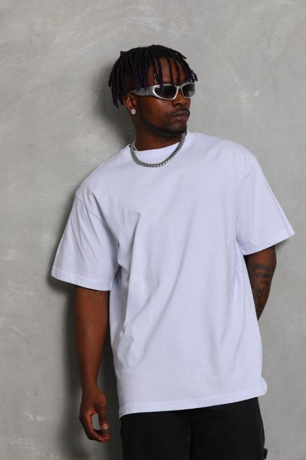 Men's Plain Summer Short Sleeve T-Shirt Crew Neck Oversize T-Shirt - White