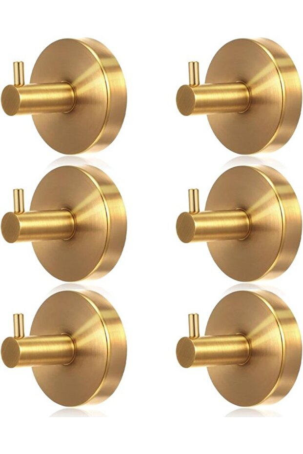 Vacuum Suction Cup Hooks,Strong Vacuum Hooks,Pack of 6,304 Stainless Steel,Towel Rack,Hooks for Kitchen &,Single Hook Load Capacity 10-15 kg,Gold