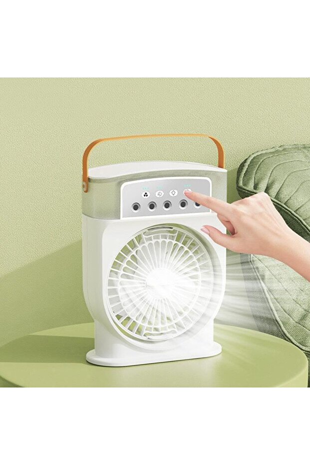 Mini Air Conditioner Portable Silent Fan Spray Humidifier Rechargeable Timer Mini Fan Humidifier Suitable for Home and Office (White)