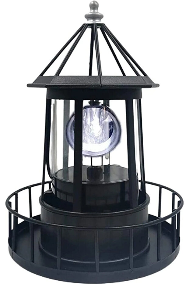 LED Solar Lighthouse 360-Degree Rotating Light Patio Decoration Waterproof Garden Chimney Outdoor Sculptural Light for Paths Courtyards