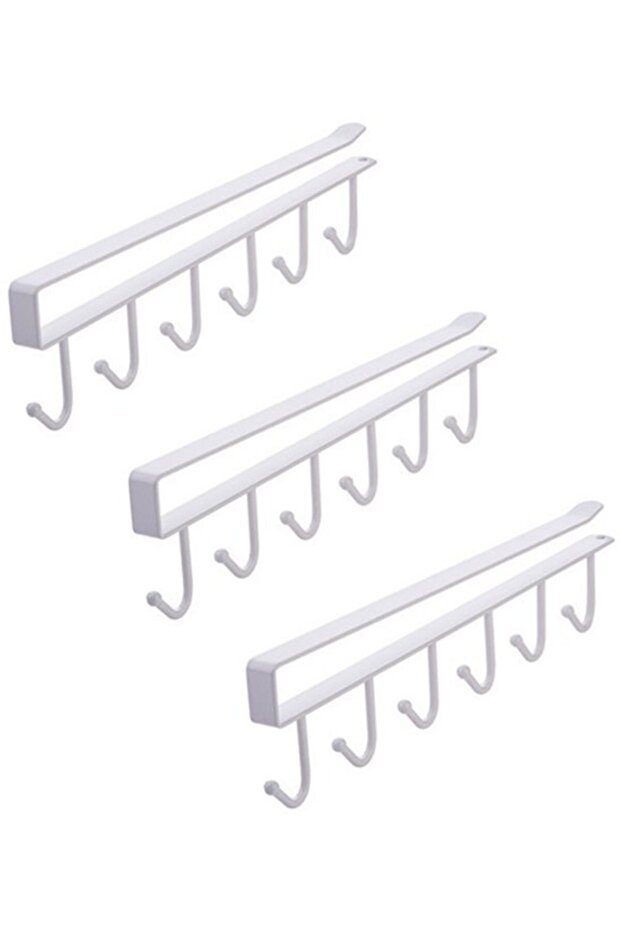 3-Piece White Under-Cabinet Coffee Mug Cup Holder Hanging Rack with 6 Hooks