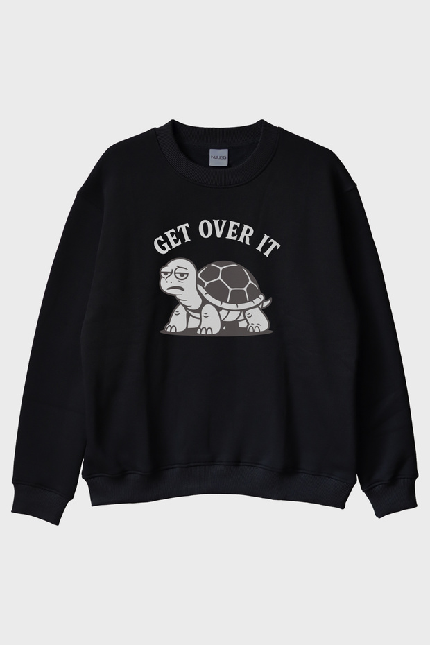 Get over It Turtle Printed Black Crew Neck Sweatshirt