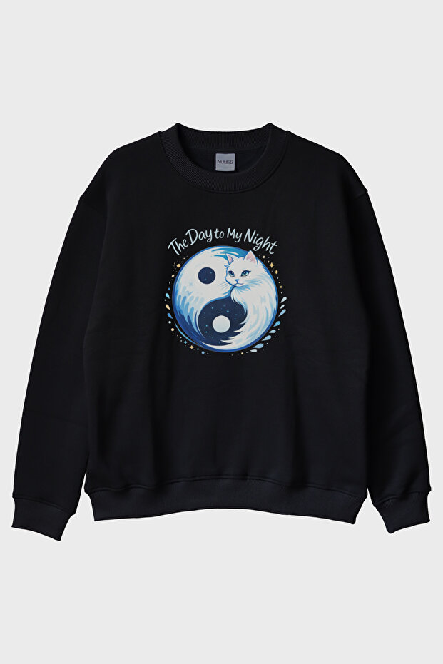 Day and Night Cat Black Crew Neck Sweatshirt