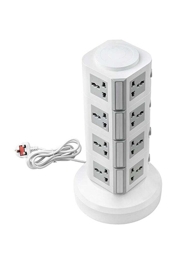 4-Layer Multi Pin Vertical Power Extension Socket Grey/White