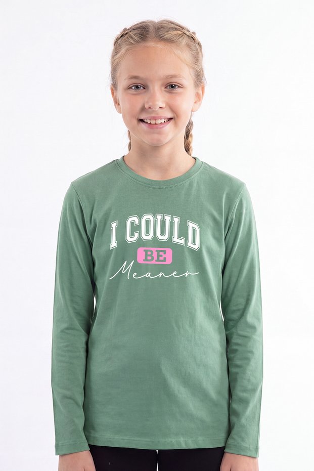 Girl's Round Neck Sweatshirt with Print Detail