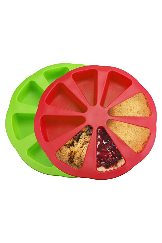 Two-piece silicone baking mold, 8-hole cake mold, triangular cavity - red - green