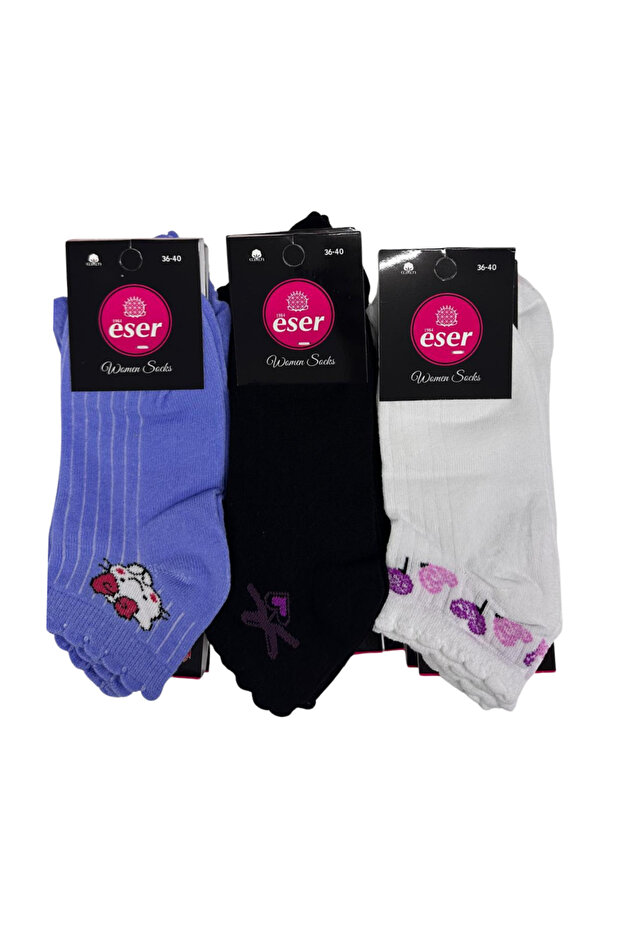 Women's Socks 12 Pairs Cotton Booties Mixed Patterned Black Blue White