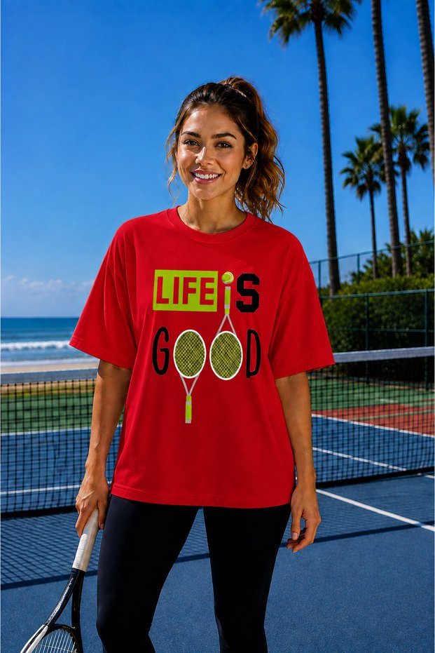Unisex Oversize Tennis Printed T-Shirt 100% Cotton Tennis 30 Themed Comfortable Fit Short Sleeve T-Shirt