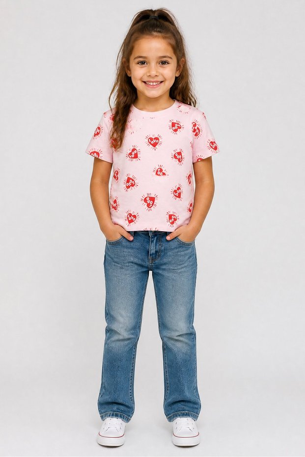 Kids Girl Allover Print Short Sleeve Top, Pink