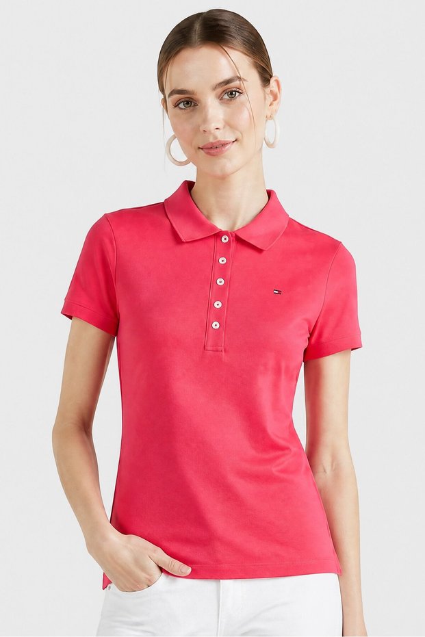 Women Slim Fit Short Sleeve Polo Shirt, Fuchsia