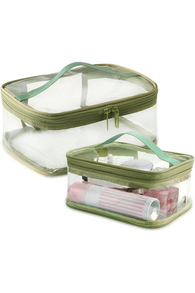Transparent toiletry bag, 2-pack cosmetic bag, waterproof cosmetic bag with handle and zipper, essential travel toiletries bag