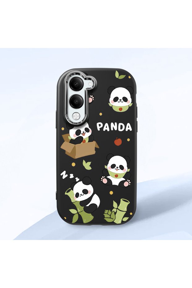 Vivo Y29S Compatible Case Camera Protector Black Silicone Couple Phone Case Panda Pattern