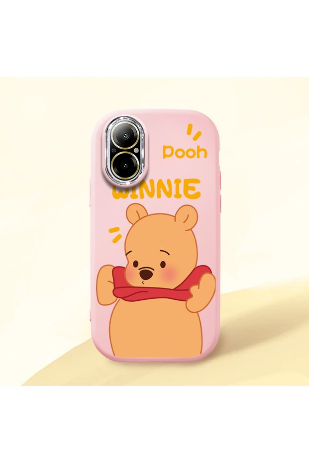 Realme 12 Lite Compatible Case Camera Protector Black Silicone Couple Phone Case with Bear Pattern