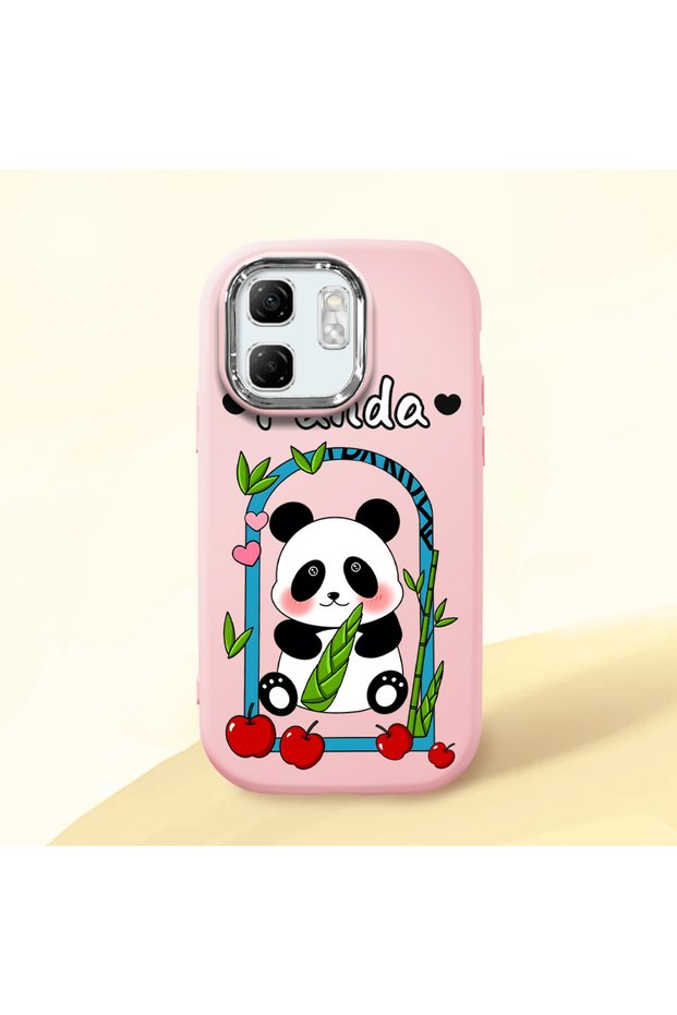 Infinix Smart 9 Compatible Case Camera Protector Pink Silicone Couple Phone Case Panda Pattern