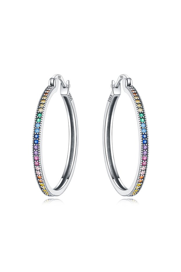 M7E4065 925 Sterling Silver Rainbow Gradient Earrings Jewelry Versatile Hoop Earrings For Women Jewe