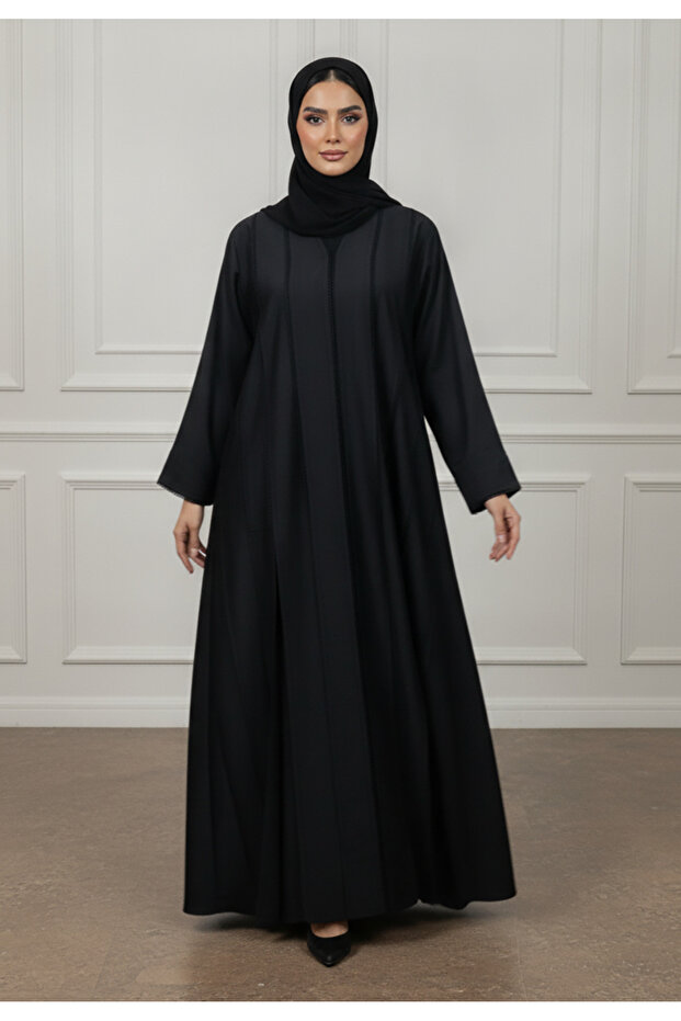 Textured Panel Abaya | Linen-Blend Fabric