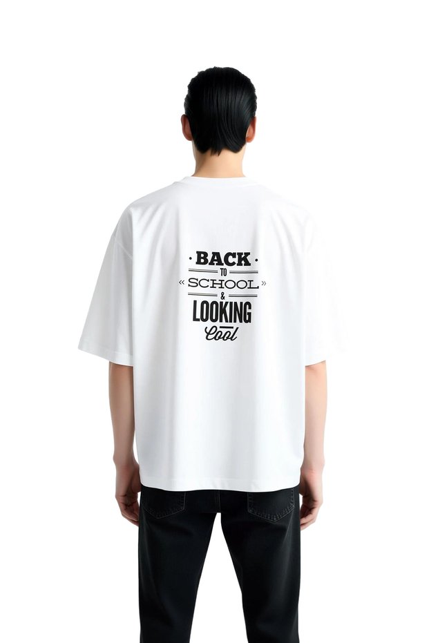 Men's Oversize Printed T-Shirt Back to School Theme Relaxed Fit Casual Wear 100% Cotton Modern Stylish