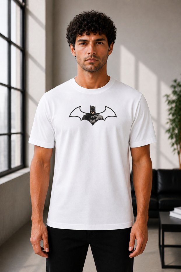 Unisex Oversize Embroidered Batman Design 100% Cotton T-Shirt