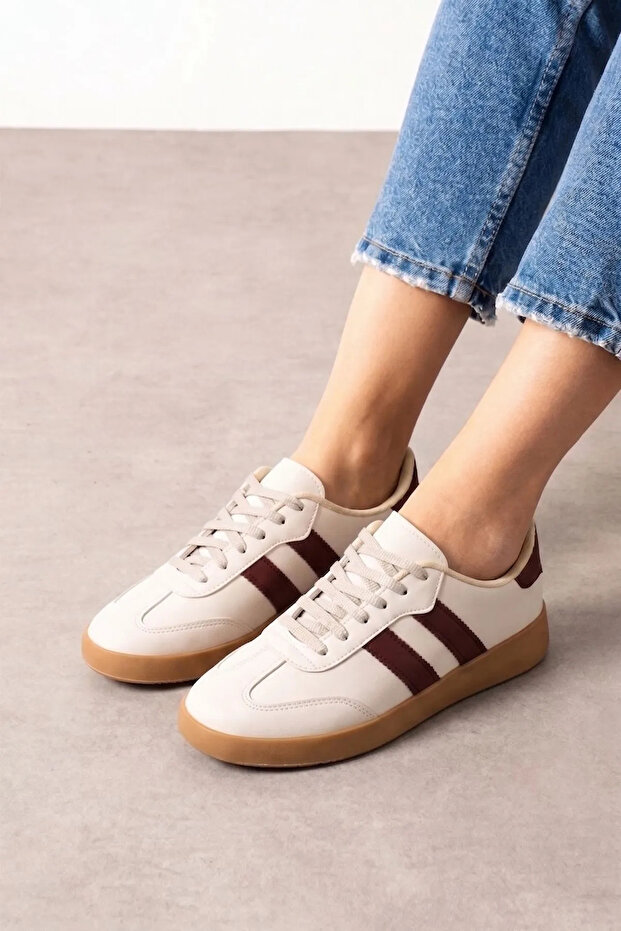 Fortuna Beige Brown Striped Lace-Up Sports Sneaker Shoes