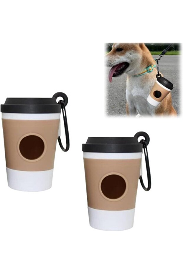 Two-piece dog poop bag organizer in coffee cup shape