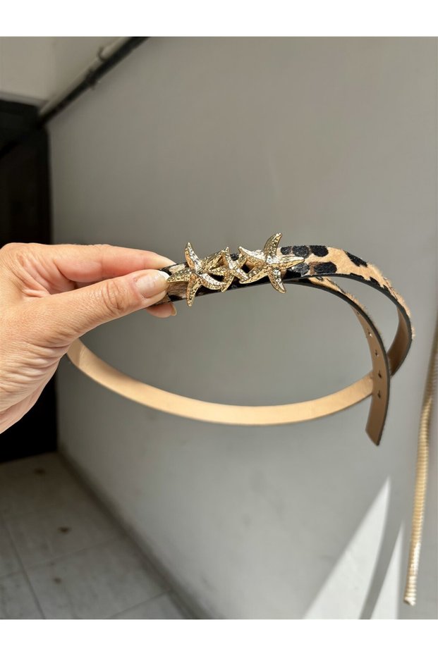 Women's Leopard Print Star Faux Leather Belt