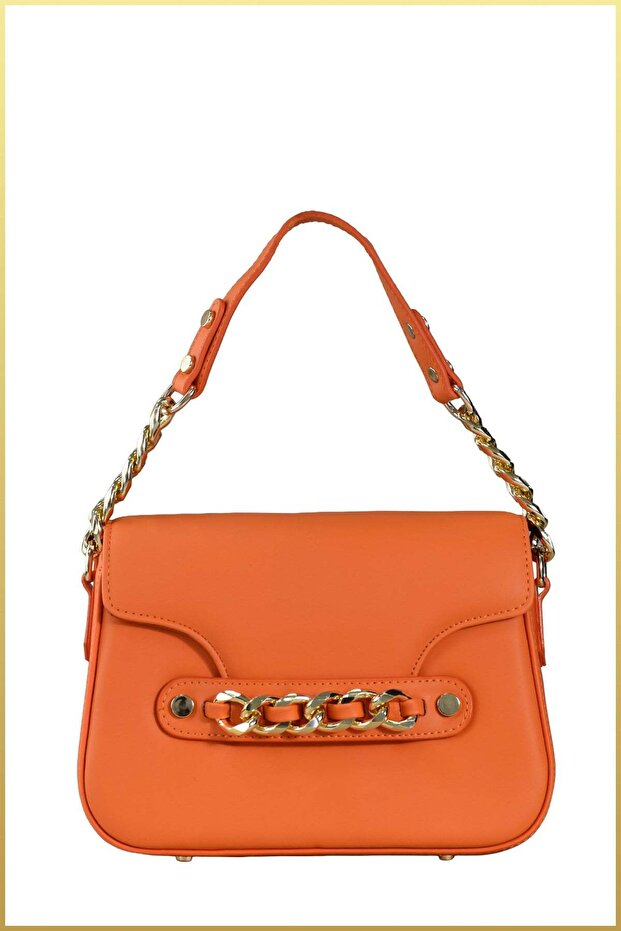 Lia Women's Hand and Shoulder Bag with Chain Buckle Accessories - Orange