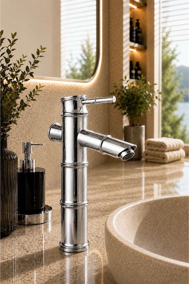 Bamboo Chrome Bowl Sink Faucet | Premium Model | Luxury Vintage Lavatory Faucet