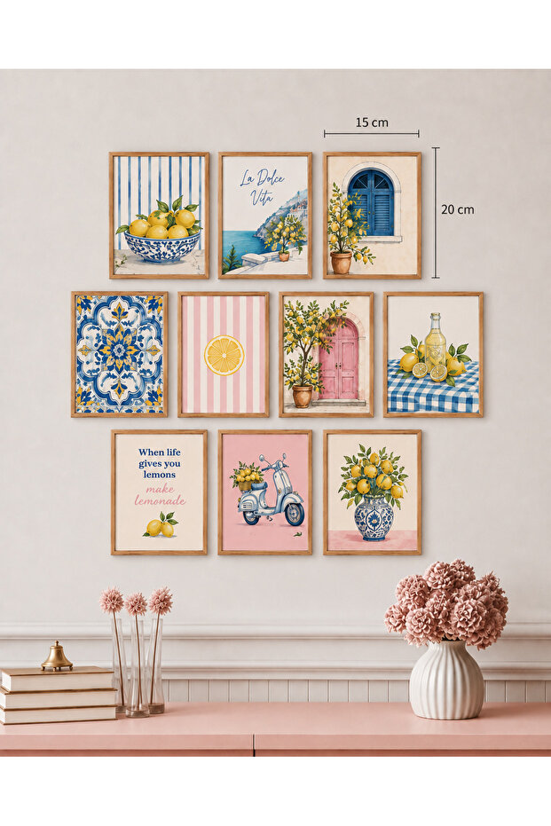 10 Piece Frame-Looking Lemon Garden – Mediterranean Themed Decorative Painting Set | 15X20 cm