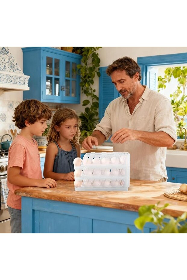 3-Tier Stackable Egg Organizer, Rolling Egg Holder for Refrigerator, Space Saving Kitchen Storage, E - 3