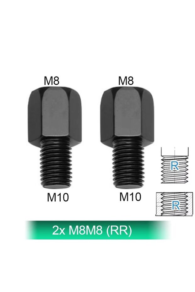 2x M8M10 (RR) Pair Black Mirror Adapters M10 10MM M8 8MM Motorcycle Rearview Mirrors Conversion Bolt