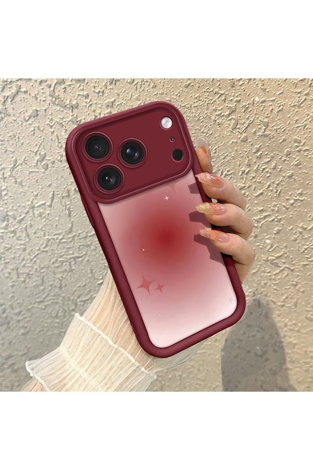 iPhone 17 Pro Max Compatible Burgundy Blur Gradient Star Pattern Silicone Case