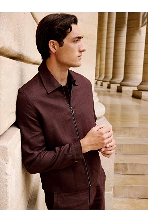 Esvab • Modern & Distinctive Shirt Roba Collar 100% Linen Men's Jacket