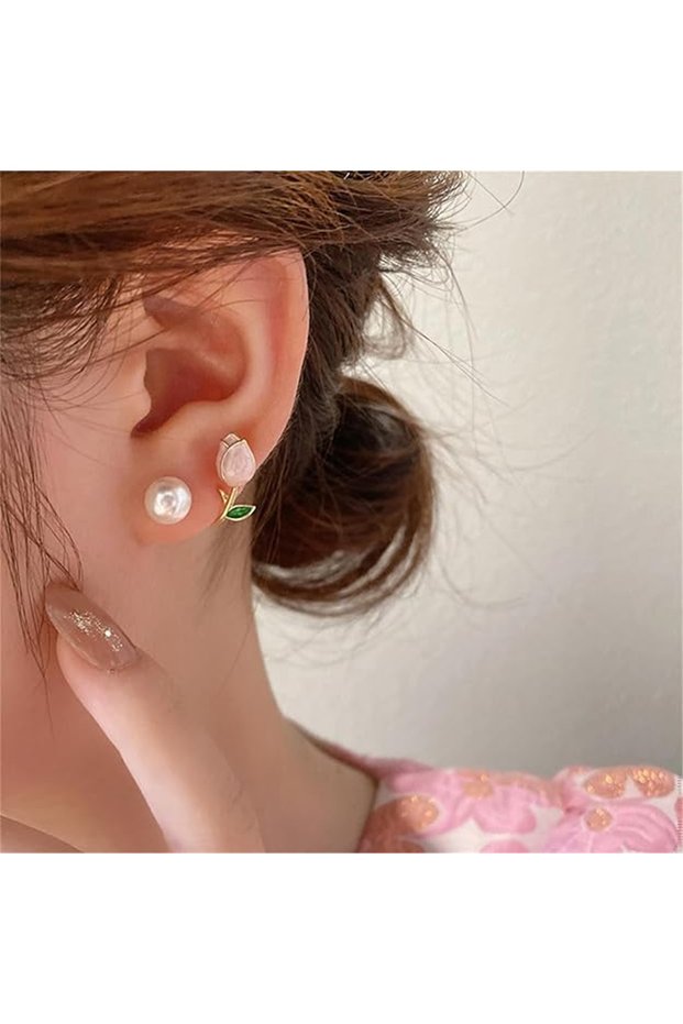 Soft Pink Tulip Figured Pearl Ghost Earrings Stylish Women's Jewelry