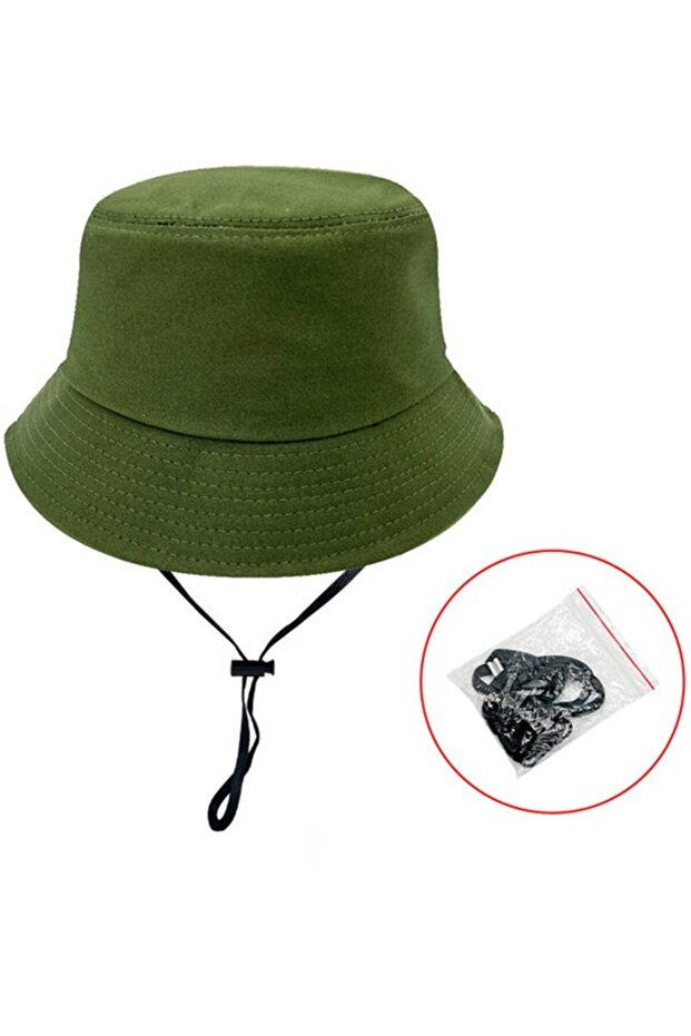 Cotton bucket hat royal blue UPF50+ windproof strap foldable.