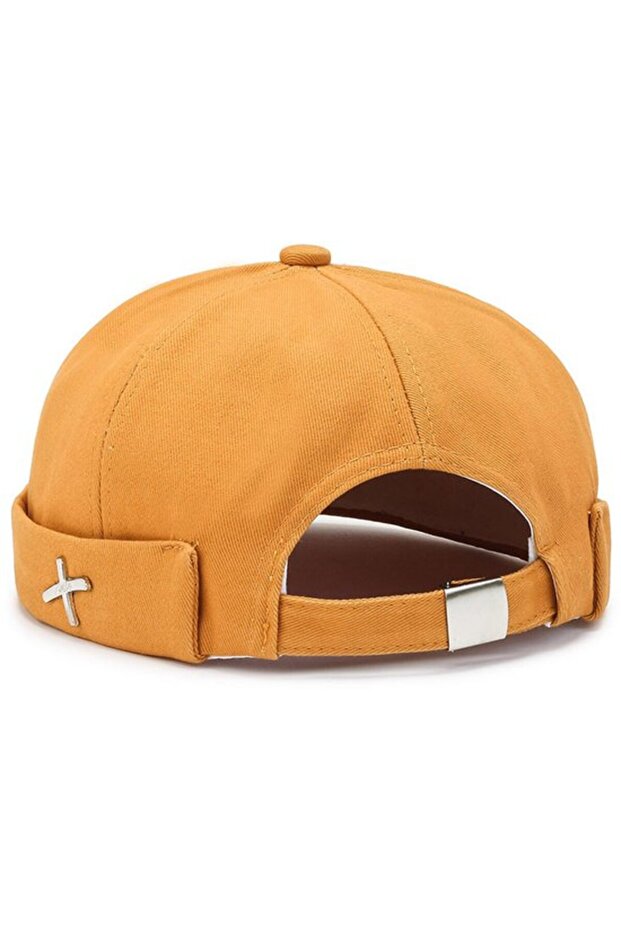 Sailor cap brimless yellow adjustable unisex knit.