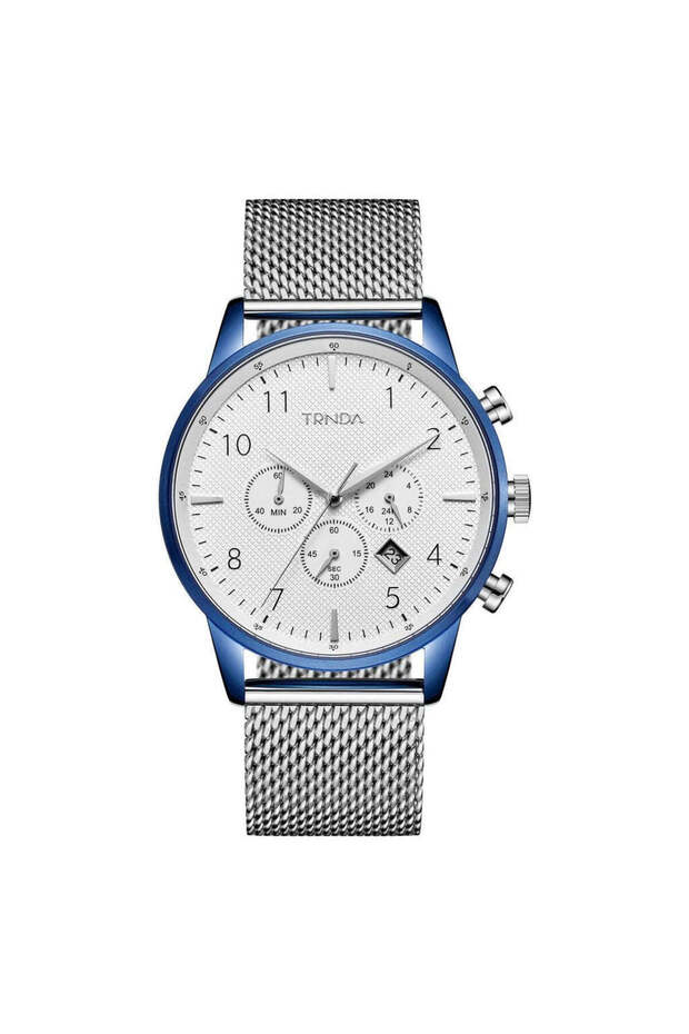 Men's Blue Stainless Steel Watch, Silver Mesh Band | Trnda-001