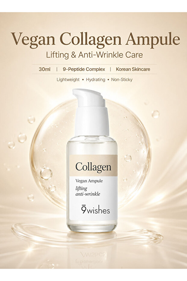 Vegan Collagen Ampule 30ml – Lifting & Anti-Wrinkle Korean Face Serum with Vegan Collagen Extract, 9-Peptide Complex, Sodium Hyaluronate & Beta-Glucan