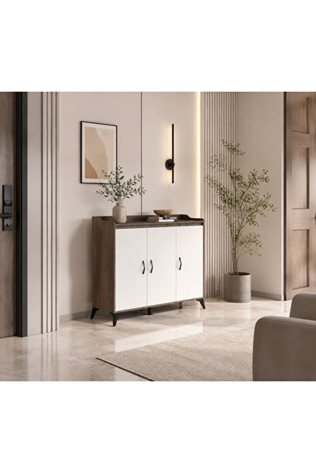 دولاب متعدد الأغراض بني وأبيض 3 أبواب بتصميم عصري أنيق