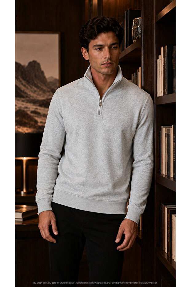 Men's Smart Casual Half-Zip Stand Collar Cotton Casual Stylish Sweatshirt