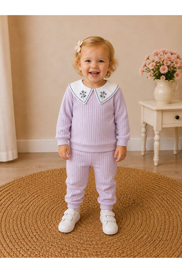 Girl's Collared Embroidered Cotton Set