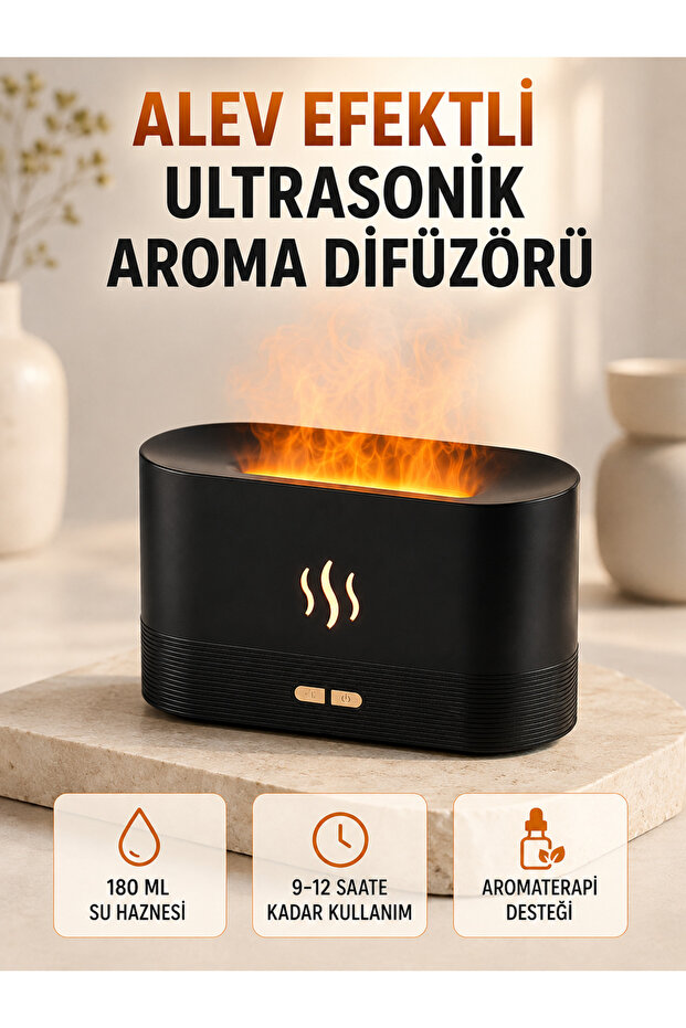 Ultrasonic Aromatherapy Diffuser, Decorative Flame Effect Humidifier with 180 ml Tank -