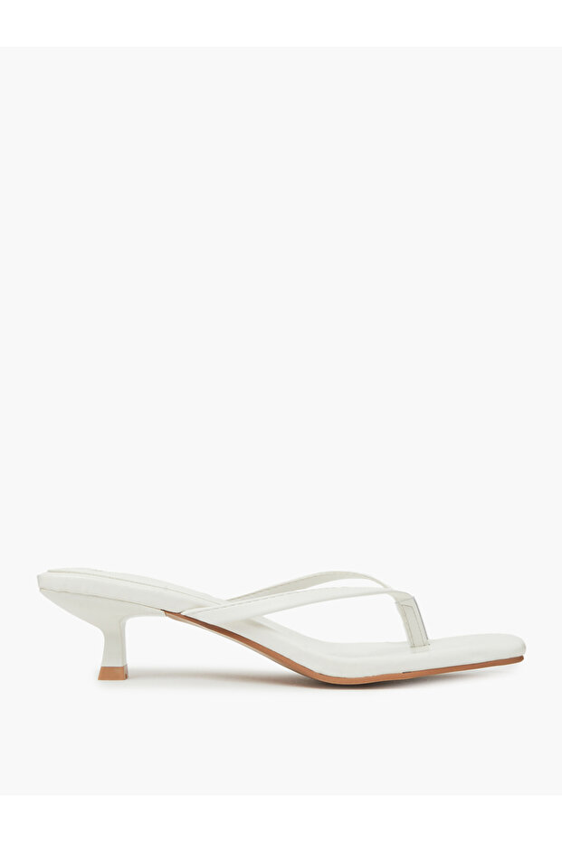 White Kitten Heel Thong Sandals
